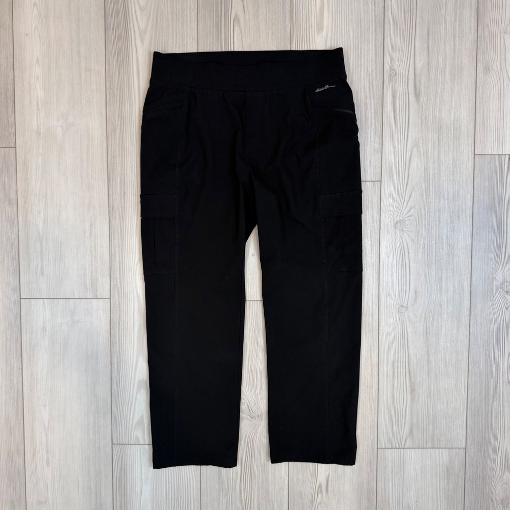 Eddie Bauer Capri Cargo Pants Womens 8 Black Pull On Hiking Travel
